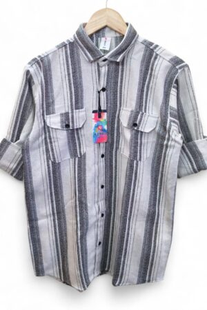 Double Pocket Backprint Stripes Shirt - Slim Fit